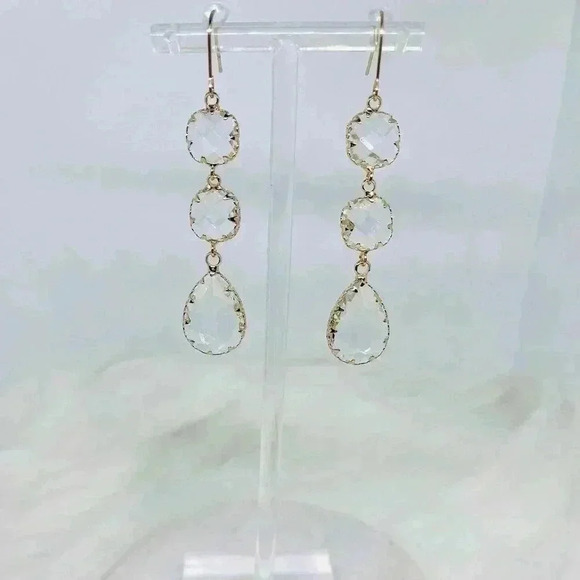 Crystal Clear Dangling Bezel Earrings - Picture 2 of 5